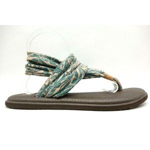 Sanuk Peach Green Stretch Strap Thong Sandals Shoes Women's 9